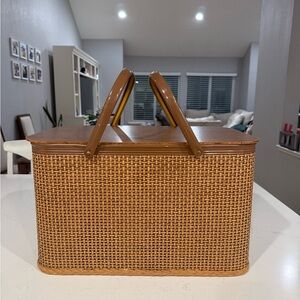 Vintage 1950’s REDMON Picnic Basket with red/plaid interior and metal handles
